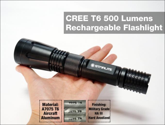 Lanterna elétrica longa brilhante super acessível recarregável resistente de XML T6 do tempo de trabalho 1x18650 IP67 da venda quente do agente de segurança