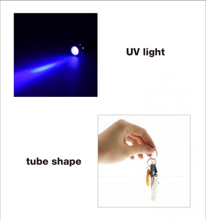 o anel inoxidável da tecla s da cauda da luz UV 3xLR44 da prata do stell da forma do tubo (AG13) conduziu a luz do keychain para o prêmio da promoção do presente assim