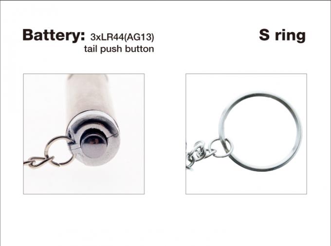 o anel inoxidável da tecla s da cauda da luz UV 3xLR44 da prata do stell da forma do tubo (AG13) conduziu a luz do keychain para o prêmio da promoção do presente assim