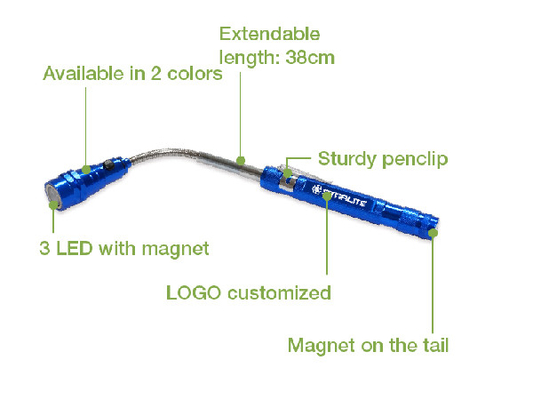 Material conduzido magnético telescópico telescópico da liga de alumínio da lanterna elétrica 38cm